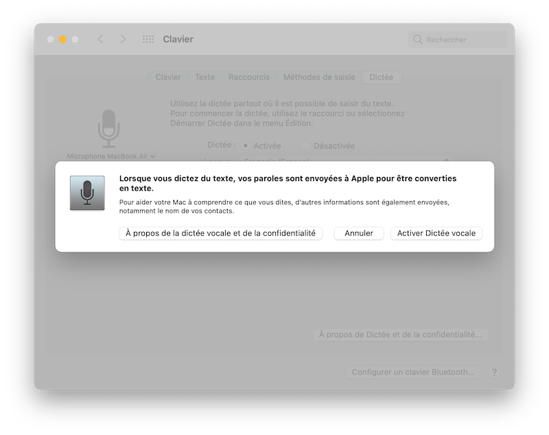 Activer dictée vocale Mac message Apple