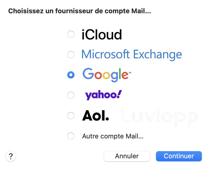 Ajouter compte google Apple Mail macOS