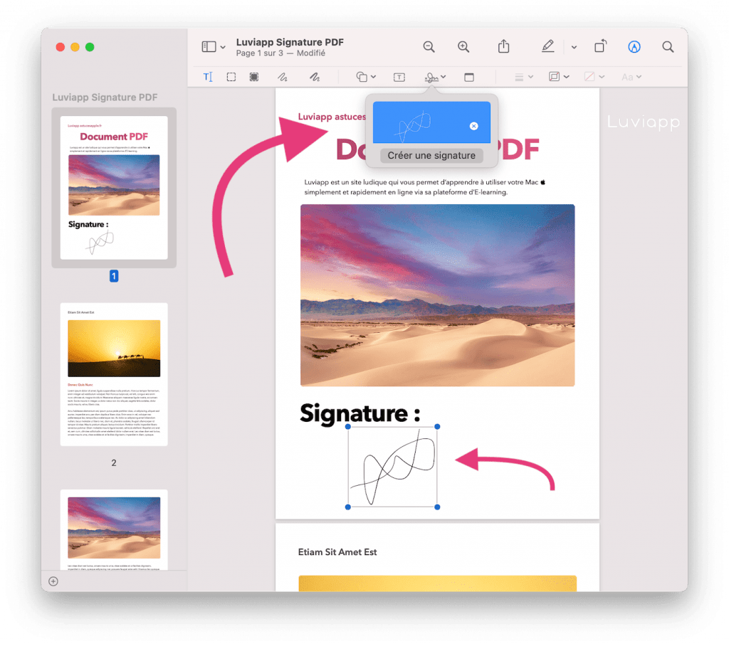 Comment placer la signature sur un document PDF Mac