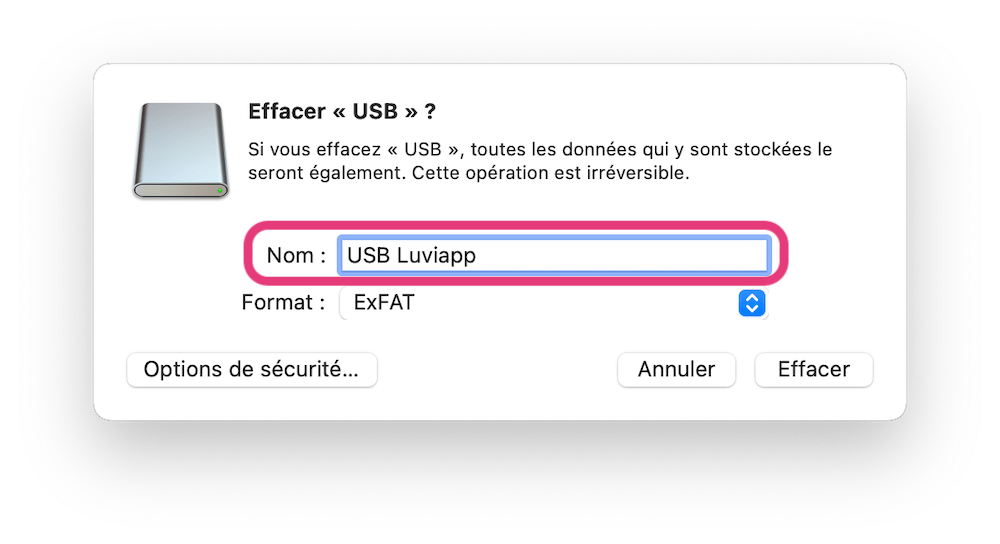 Effacer clé USB disque dur Mac