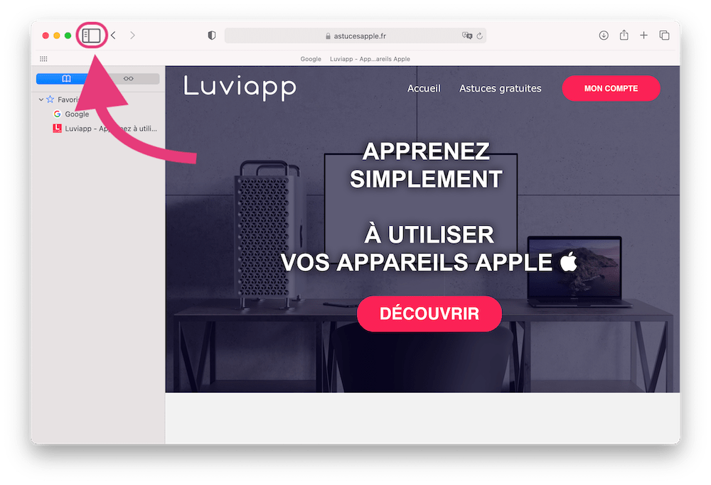 Fermer la barre latérale sur Safari Mac