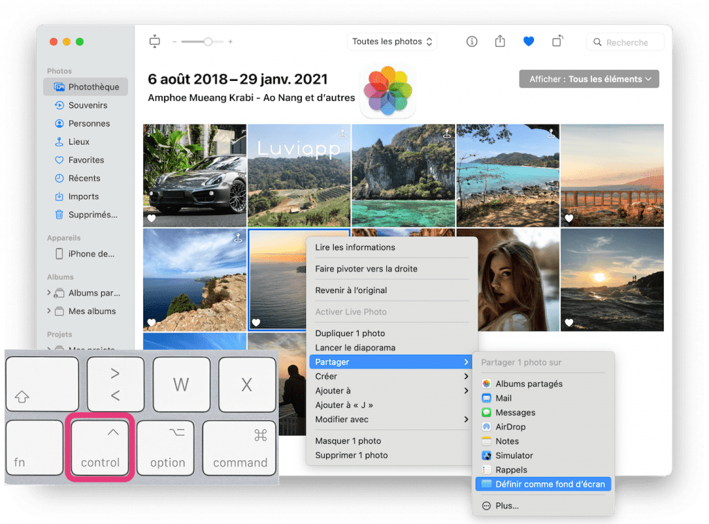 Fond d'écran depuis Apple Photos Mac