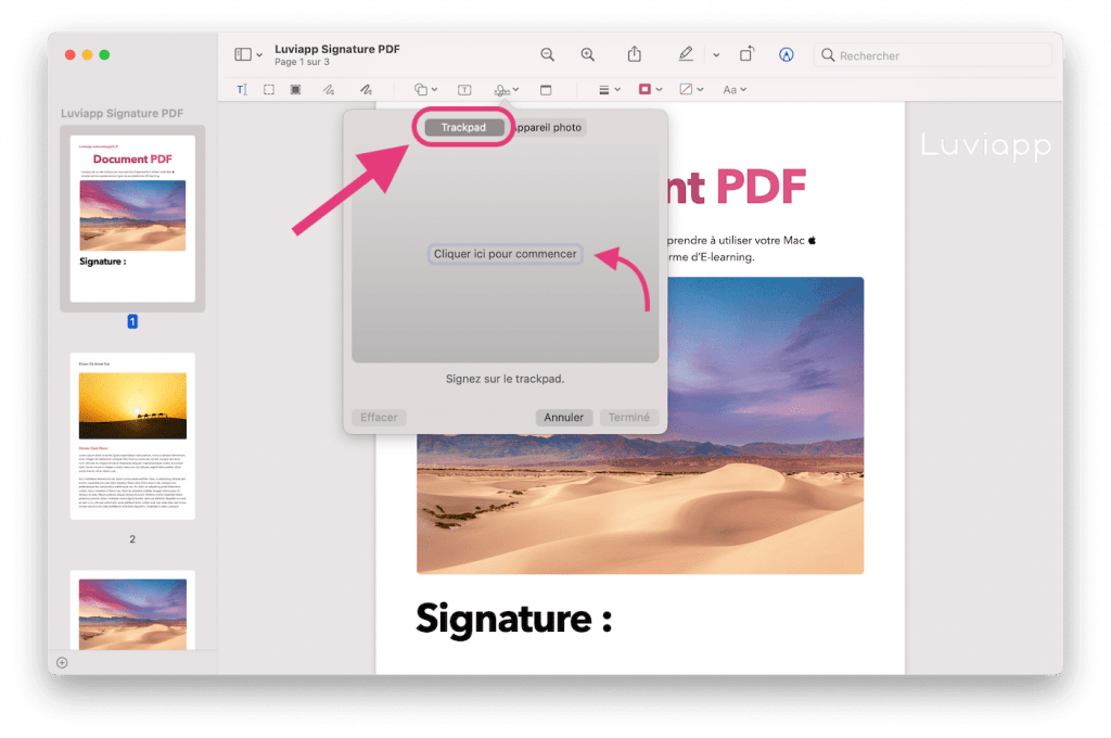 Signer un document PDF Trackpad macOS