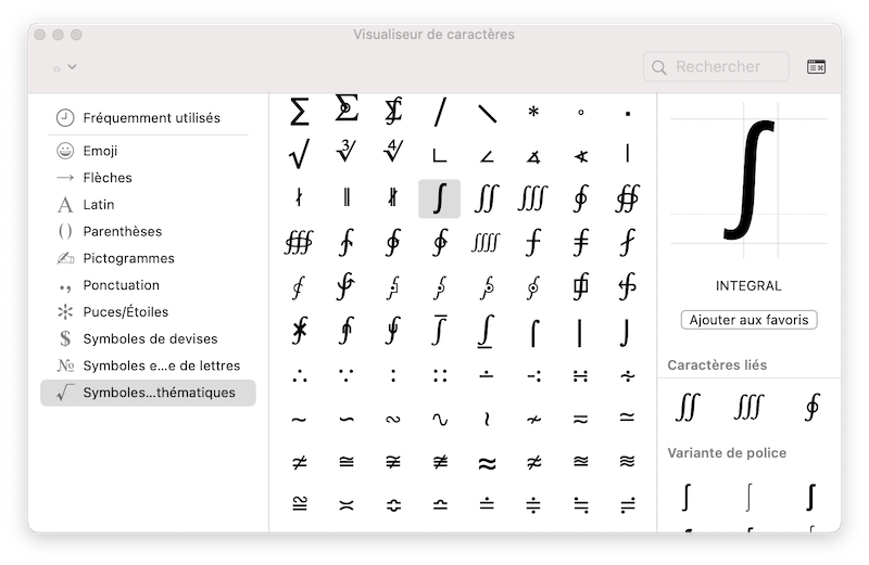 Symboles Mathématiques macOS