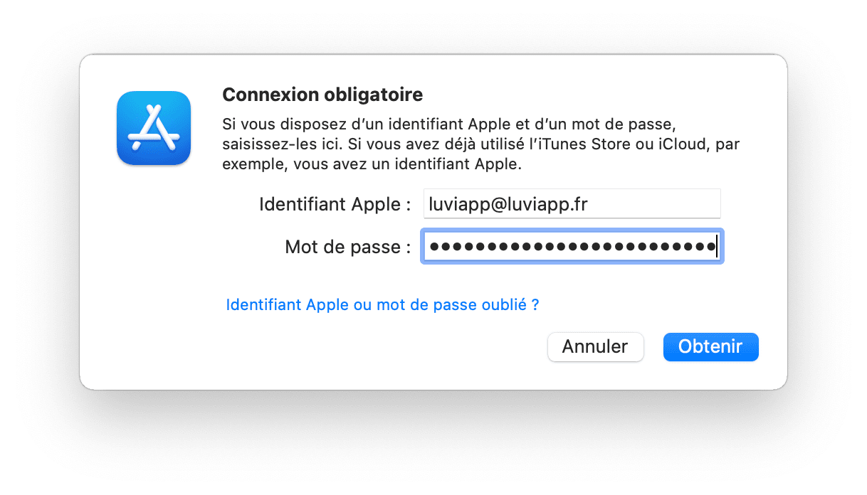 Identifiant Apple installer application Mac