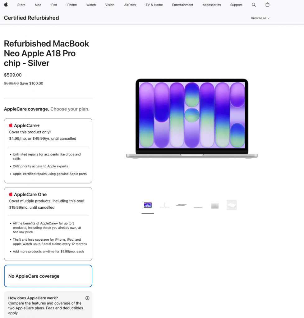 Macbook Neo Refurb Apple 2026