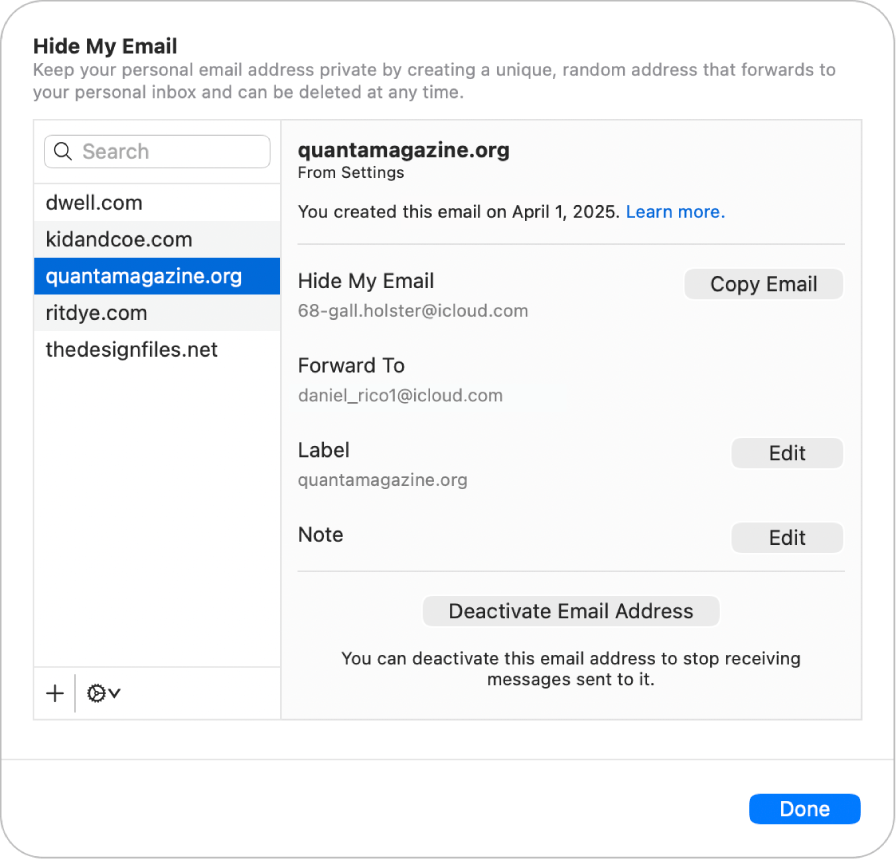 masquer mon email macos